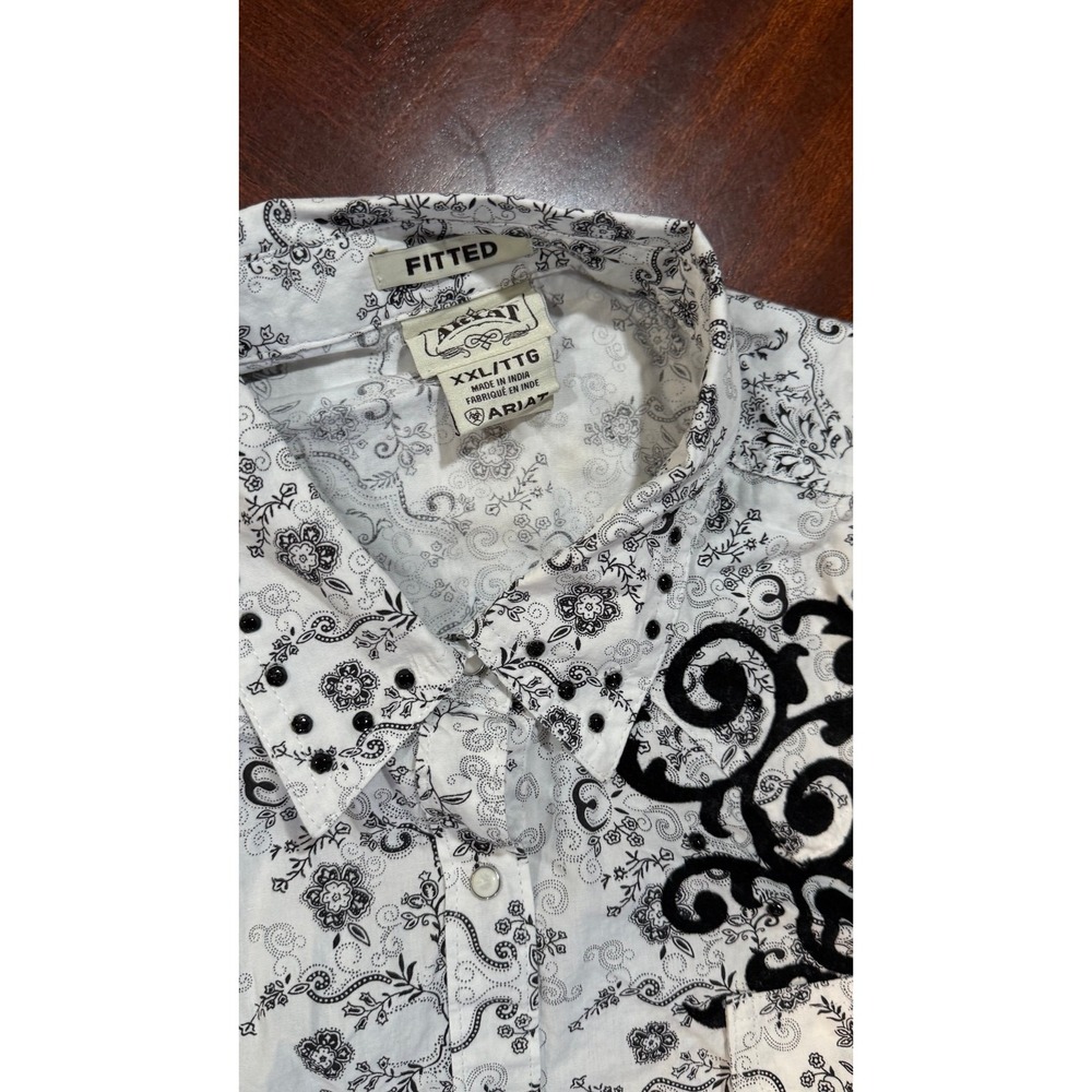 Ariat Western Embroidered Long Sleeve Pearl Snap White/Black XXL (fits like M/L) - Picture 4 of 7